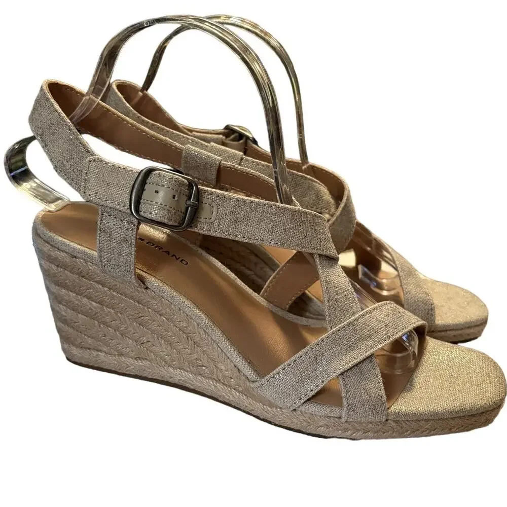 NEW Lucky Brand Mytila Espadrille Sandals Women's Size 10  M Wedge Natural Gold